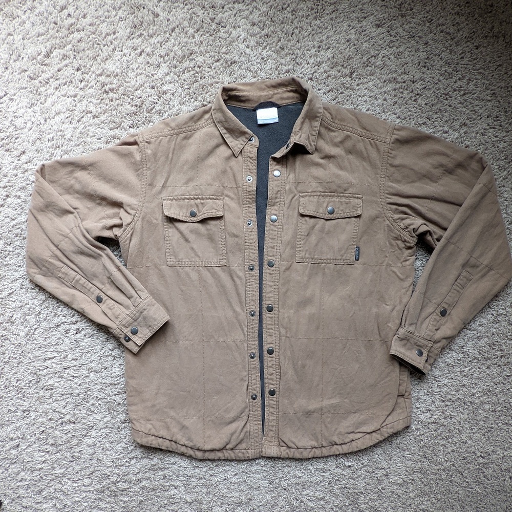 Columbia Men's Fleece-Lined Canvas Shirt Jacket, Camel Color Size M